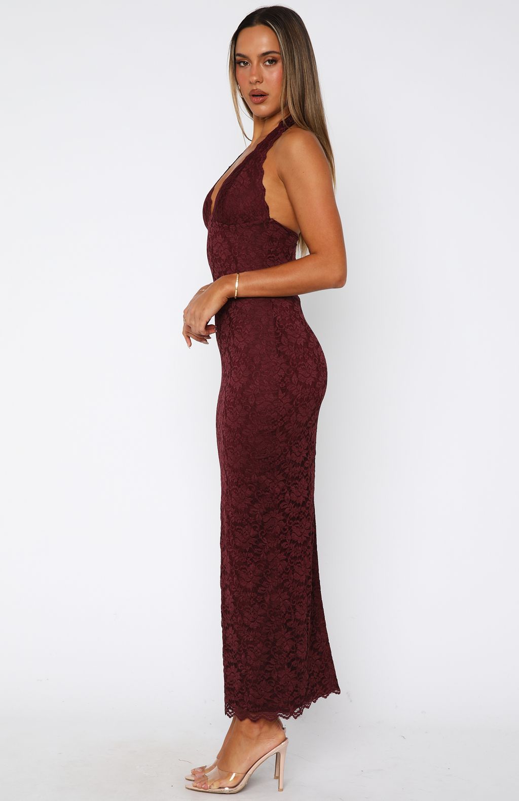 Merlot | Burgundy Lace Maxi Dress