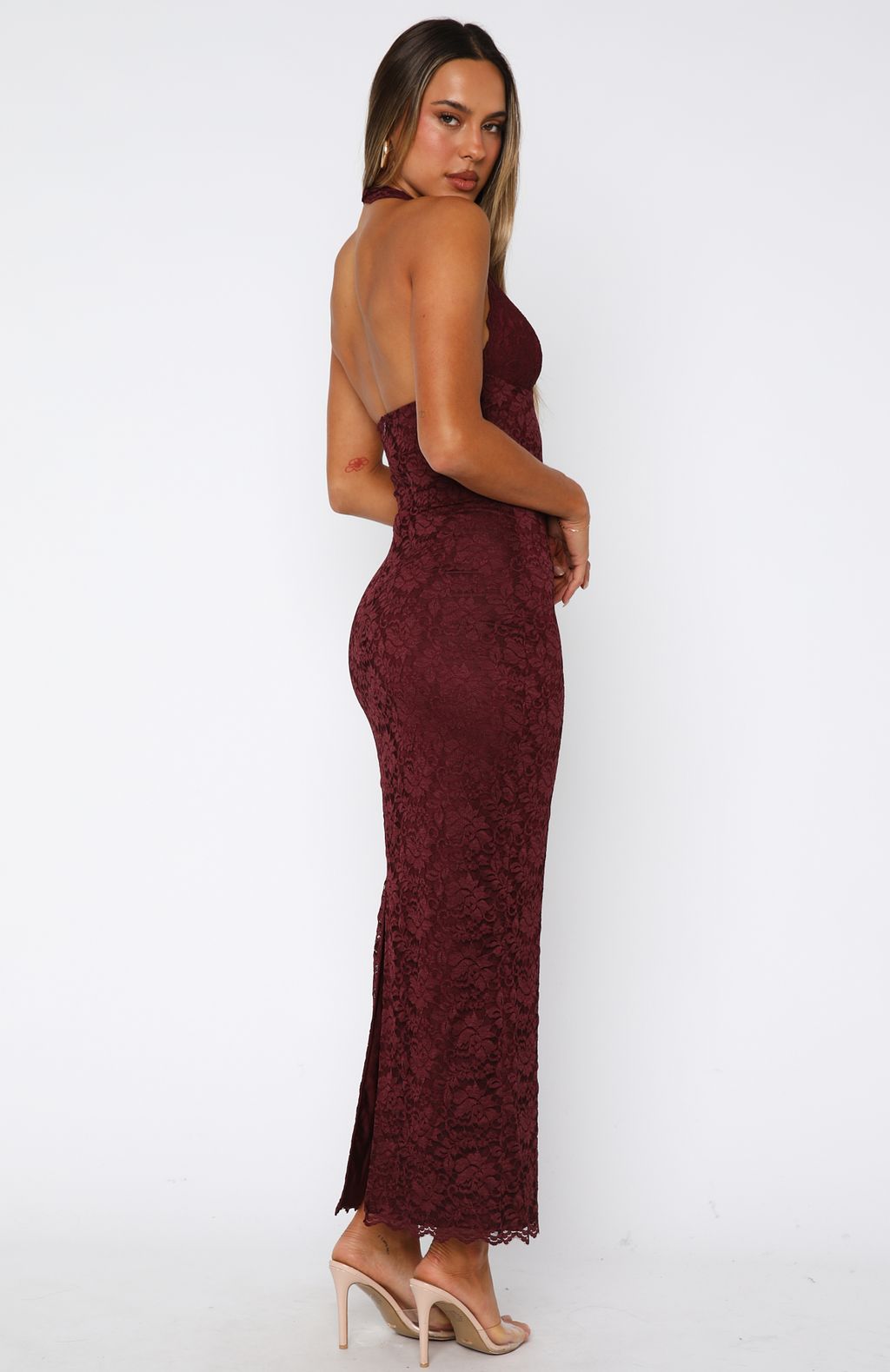 Merlot | Burgundy Lace Maxi Dress